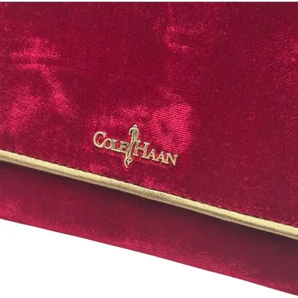 Cole Haan Masquerade Envelope Clutch Velvet Leather Red Gold - Picture 2 of 8